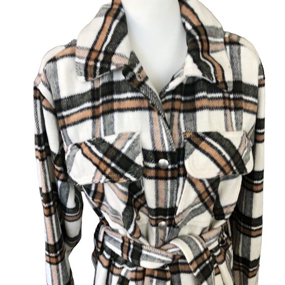 Blank‎ NYC Soft Cozy Flannel Shacket Jacket Preppy Clueless Plaid Longline - Picture 3 of 14